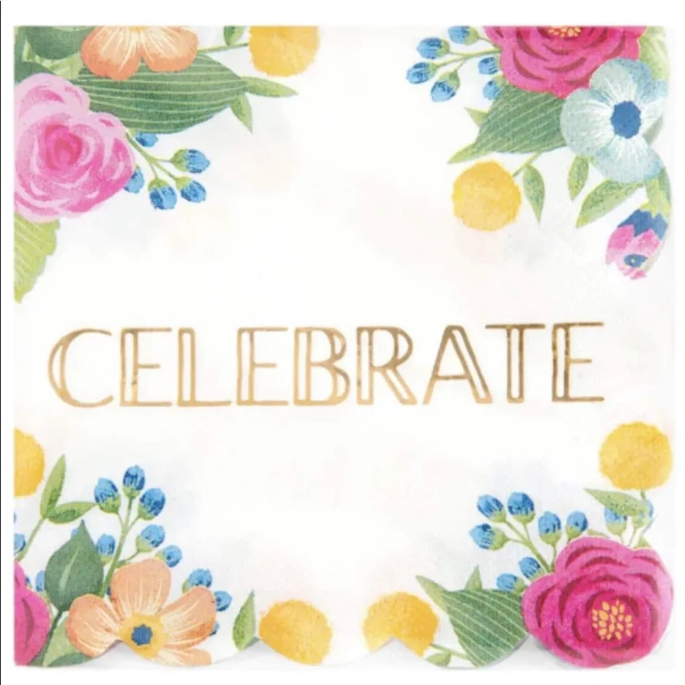 Floral Scalloped Celebrate Foil Cocktail Napkins, 24 ct